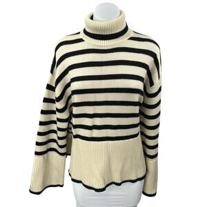 Toteme Cream Black Striped Wool Knit Long Sleeve Turtleneck Sweater Top Size XS